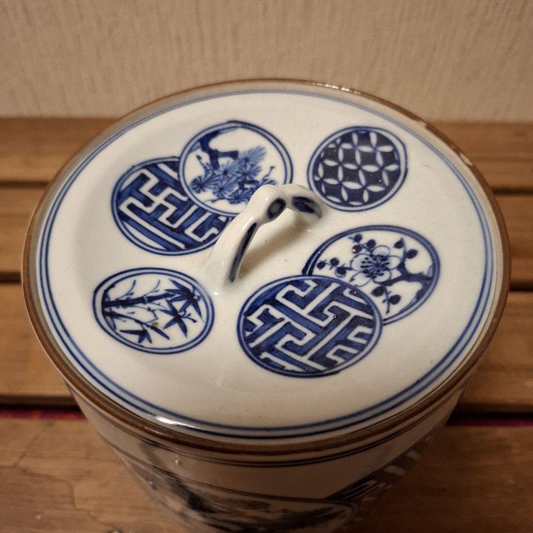 ◇[茶禅]茶道具 水指「染付菱馬水指」富田静山作 共箱 2 富田静山造
